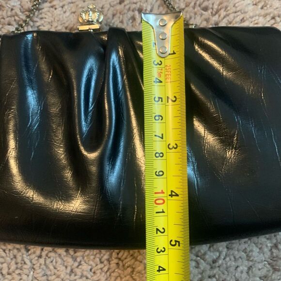 Vintage Black Clutch Snap Leather Bag Shoulder Purse Small Gold Chain - Picture 6 of 7